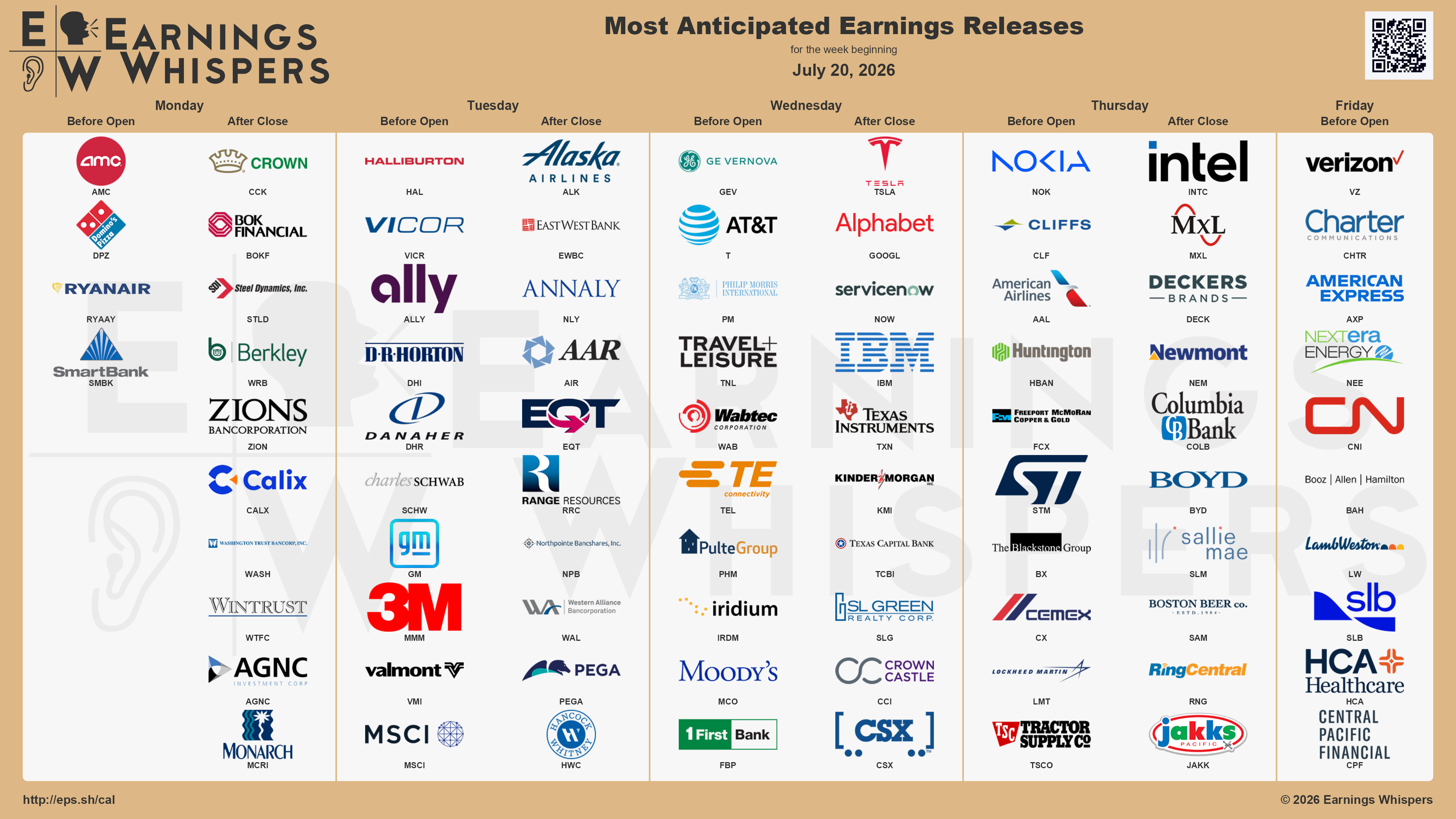 Calendar of upcoming earnings